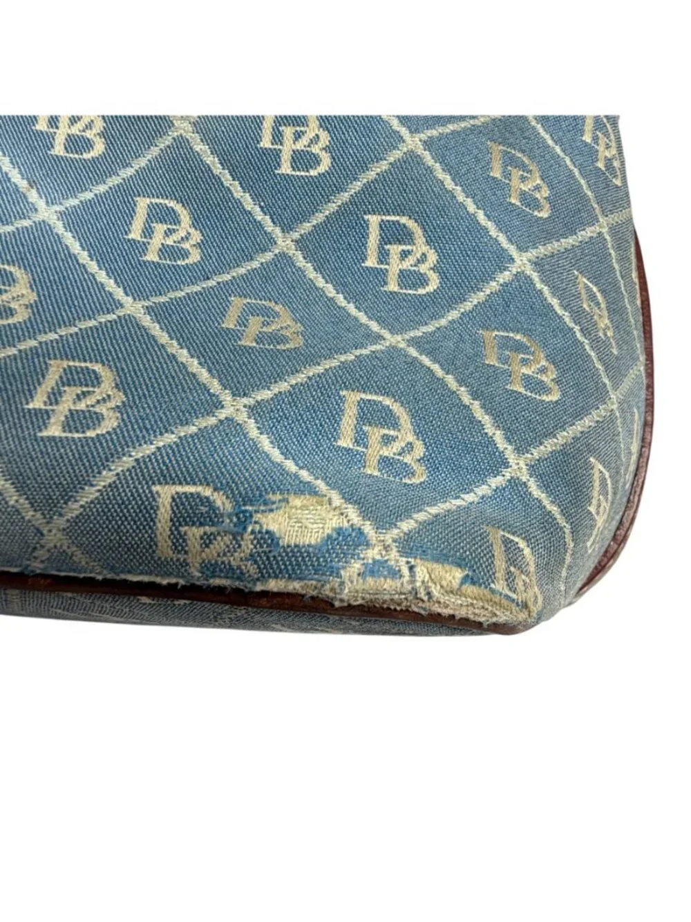 Dooney Bourke Denim/Leather Trim Signature Logo Hobo Shoulder Bag FLAWS